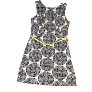 NWT The Limited White Blue Geometric Belt Sleeveless‎ Dress Textured Lined Sz 14